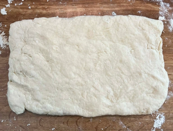 Buttermilk biscuits dough after folding.