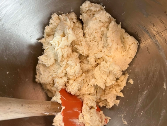 Buttermilk biscuit dough with buttermilk added.