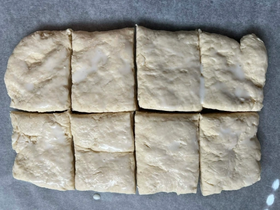 Buttermilk biscuits square cut.
