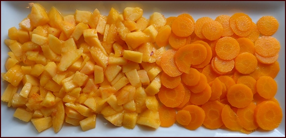 Nectarines and steamed carrots.