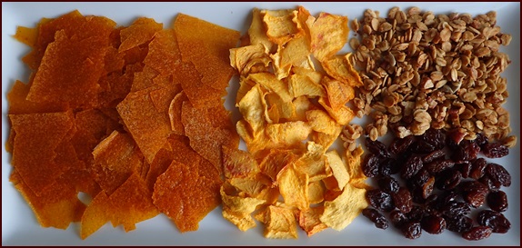 Carrot-nectarine pudding ingredients.