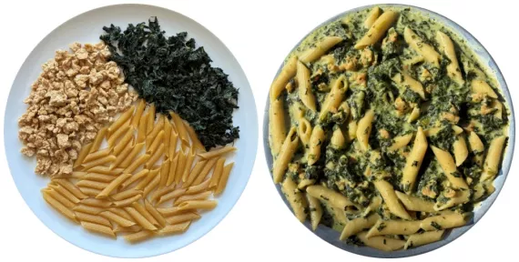 A large serving before and after rehydrating.