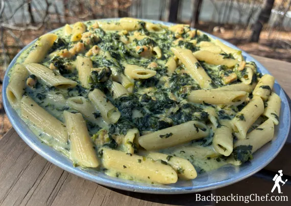 Chicken with Creamy Spinach Sauce Backpacking Meal.