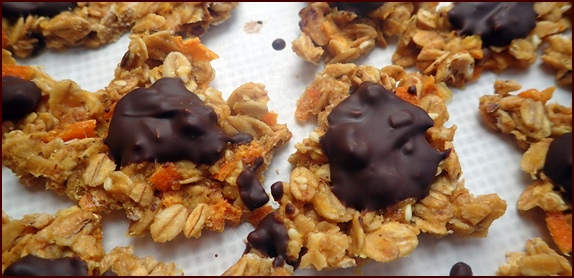 Chocolate covered orange granola clusters