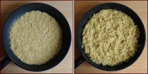 Cooking orzo like rice in a nonstick pan.