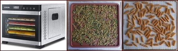 Cosori dehydrator accessories for dehydrating pasta.