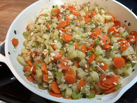 Step Four: Add cooked chicken.