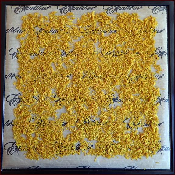 Curry-seasoned basmati rice after dehydrating.