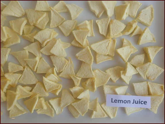 Dehydrated apples pretreated with lemon juice.