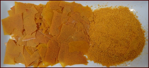 (l) Butternut squash soup bark, and (r) powder.