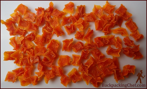 Cubed butternut squash after dehydrating.
