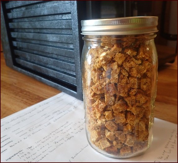 Dehydrated turkey loaf stored in a mason jar.