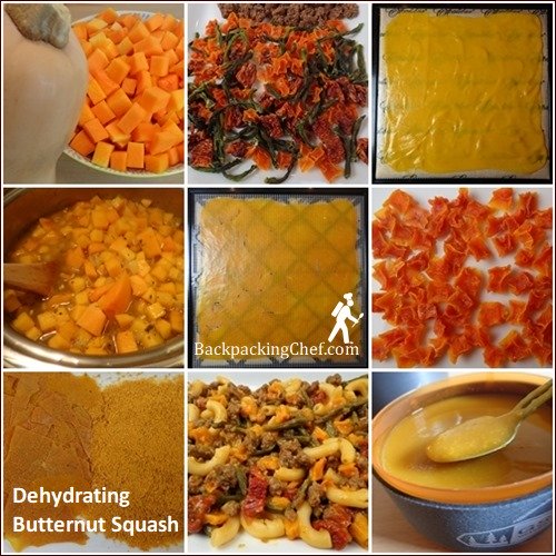 Dehydrating Butternut Squash for meals, soup, and pudding.