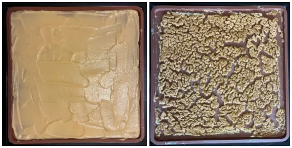 Dehydrating chicken-flavored hummus. Dehydrating chicken-flavored hummus.