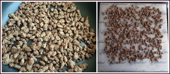 Cooking and dehydrating ground beef.