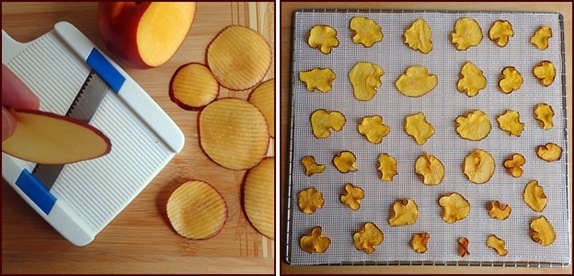 Dehydrating thinly-sliced nectarines.