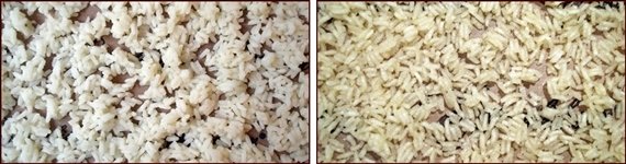 Dehydrating rice before and after.