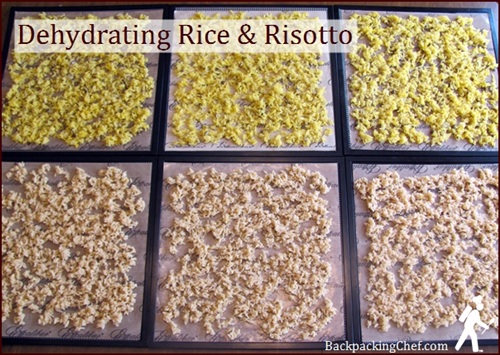 Dehydrating rice on Excalibur dehydrator trays covered with non-stick sheets.