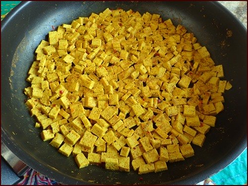 Tofu, after it absorbed all the liquid and curry seasonings.