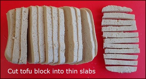 Tofu dehydrates best when you slice it thinly. Try noodle or small square shapes.