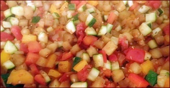 Vegetables prepared in ratatouille.