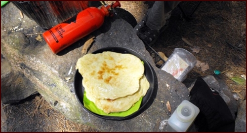 Frying flat bread.