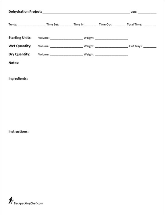 Free Food Dehydration Project Sheet