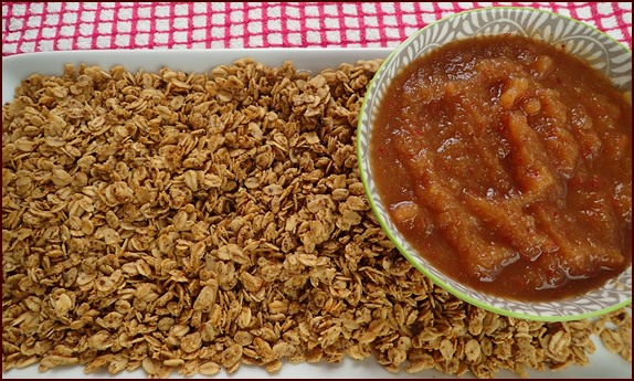 Granola and applesauce before mixing.