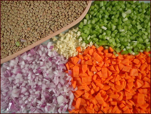 Vegetable ingredients for making lentil bolognese. Vegetable ingredients for making lentil bolognese.