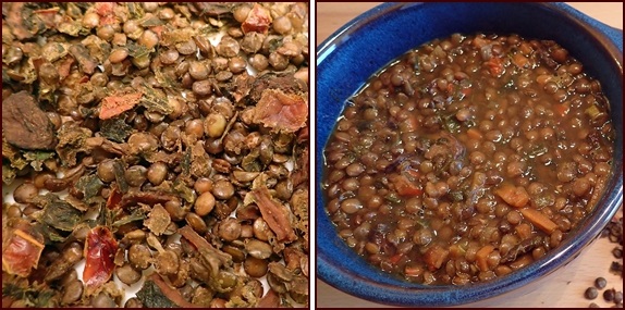 Dehydrated Green-Lentil Stew (left), Rehydrated (right).