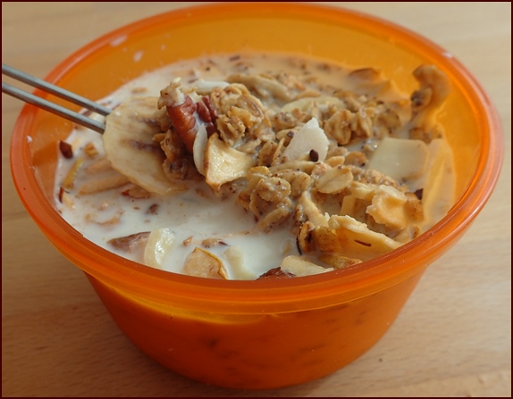 homemade granola and milk.