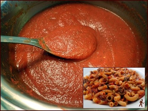 Making pasta sauce for backpacking meals.