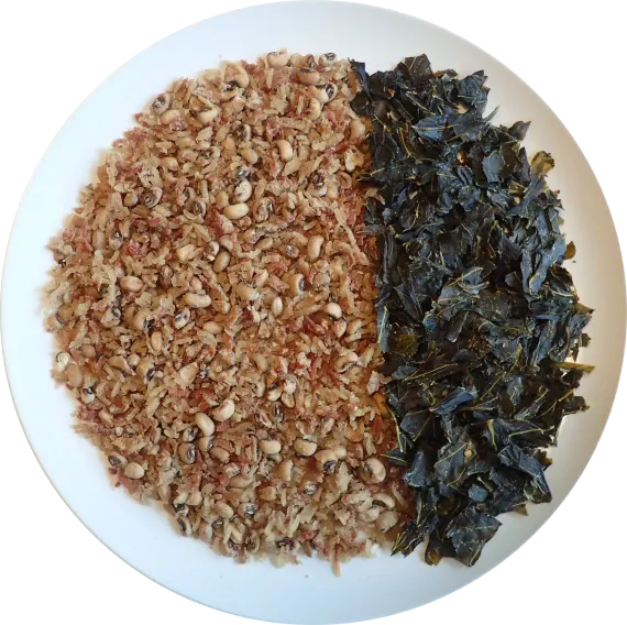 Dehydrated Hoppin’ John and collard greens. Dehydrated Hoppin’ John and collard greens.