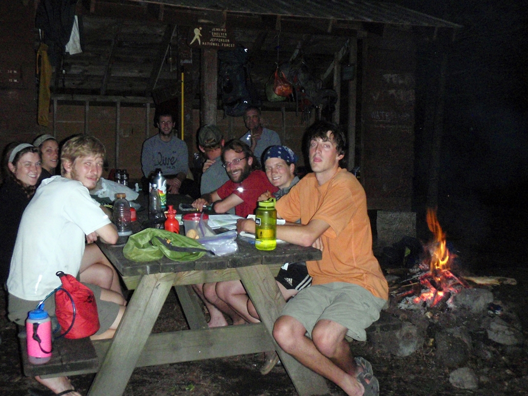 Appalachian Trail Thru-hikers staying up past "hiker midnight."