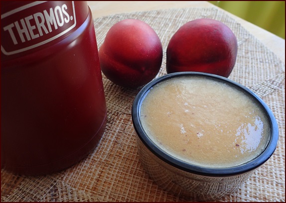 Nectarine fruit leather rehydrated into a smoothie.