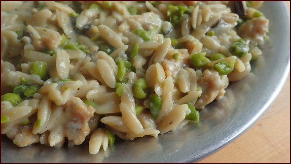 Rehydrated Orzo with Chicken, Peas & Mushrooms.
