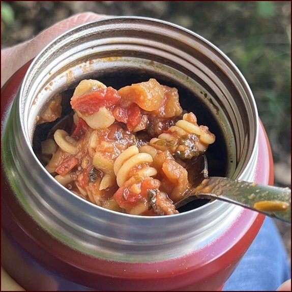 Dehydrated pasta thermos meal.