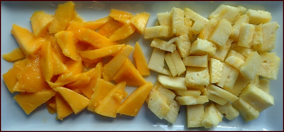 Pineapple-mango fruit leather ingredients.