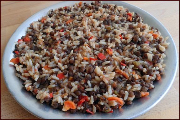 Lentils & Rice rehydrated with boiled water.