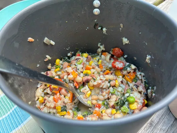 Rehydrating Hoppin' John & Vegetables. Rehydrating Hoppin' John & Vegetables.