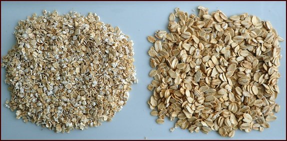 Use old fashioned rolled oats, shown on right, for making granola.