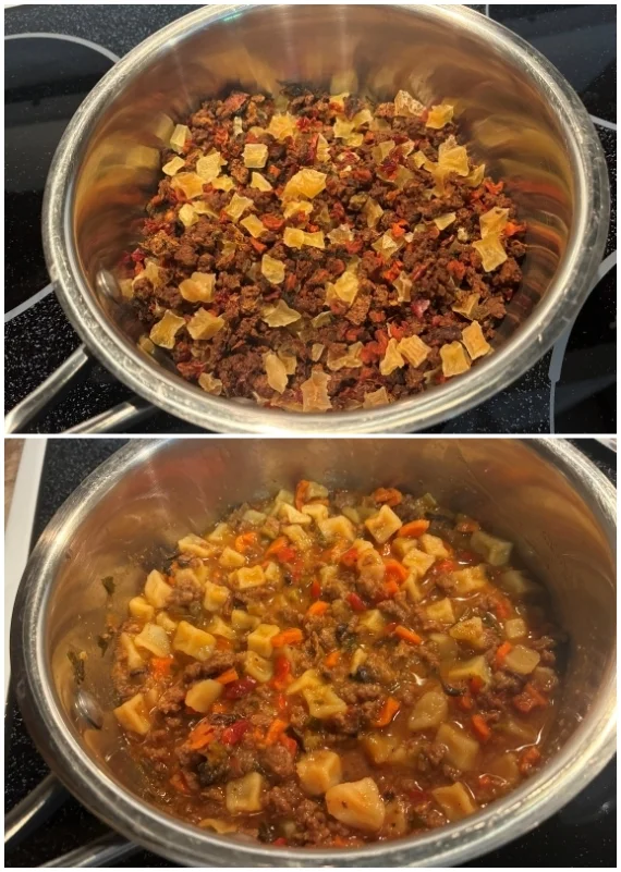 Smoky Mountain Beef rehydrated on stovetop. Smoky Mountain Beef rehydrated on stovetop.