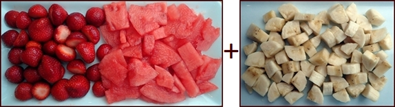 Strawberry-banana-watermelon fruit leather ingredients.