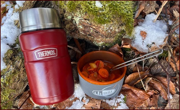 January hike with thermos soup.
