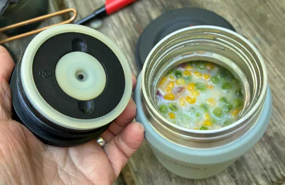 Rehydrating meal in Thermos food jar. Rehydrating meal in Thermos food jar.