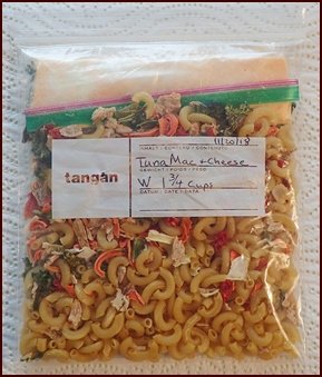 Dehydrated macaroni for freezer bag cooking.