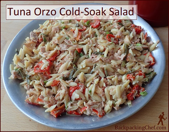 Tuna Orzo Salad rehydrated in a thermos food jar.