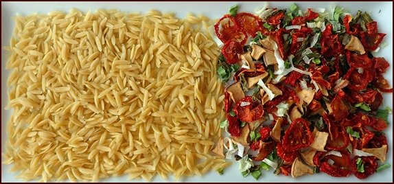 Dried ingredients for Tuna Orzo Cold-Soak Salad.