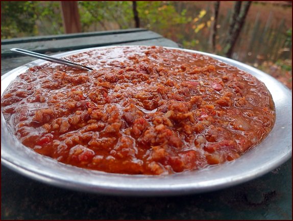 Turkey chili makes a great backpacking or camping meal.