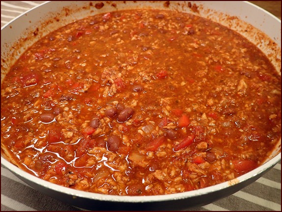 turkey chili simmering with all the ingredients.